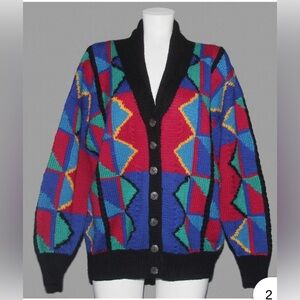 Vintage, wool, holiday sweater, oversized, chunky knit, geometric color block